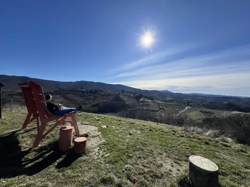 A hilltop bench looking over the vineyards